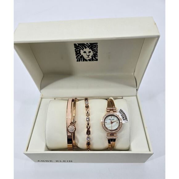 Anne Klein Rose Gold Watch & Bracelet Set with Swarovski Crystals – New in Box - Picture 1 of 2